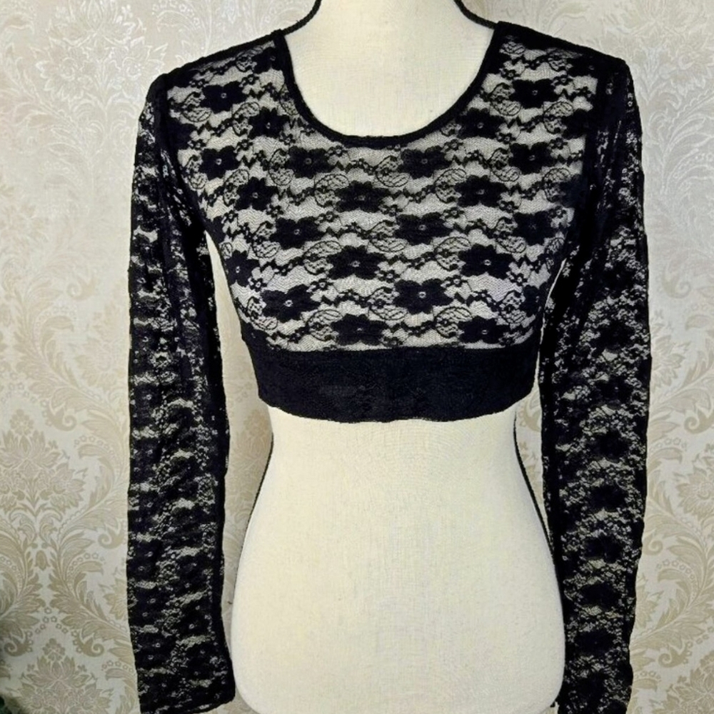 NEW NWT Half Tee Elegant Black Lace Crop Top Sz 3X